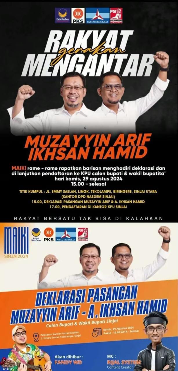 Dipandu Konten kreator Sulsel Ridjal Jamal pasangan MAIKI hari ini Deklarasi dan mendaftar ke KPUD Sinjai