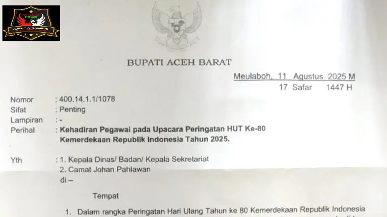 Bupati Aceh Barat Tegaskan Kehadiran ASN Wajib di Upacara HUT RI ke-80.