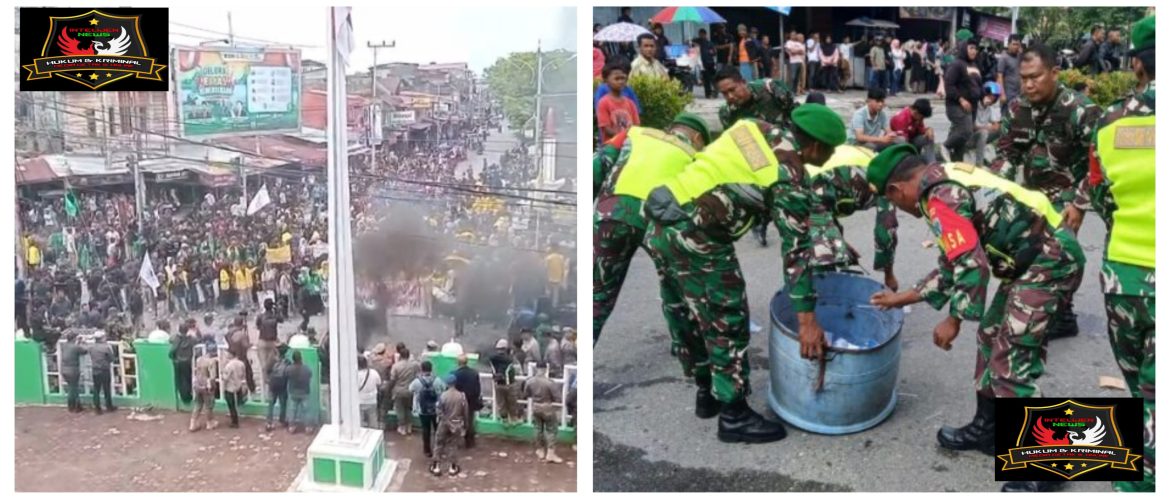 Kodim 0105/Aceh Barat Tunjukkan Keteladanan: Aksi Bersih-Bersih di Tengah Demonstrasi Mahasiswa.