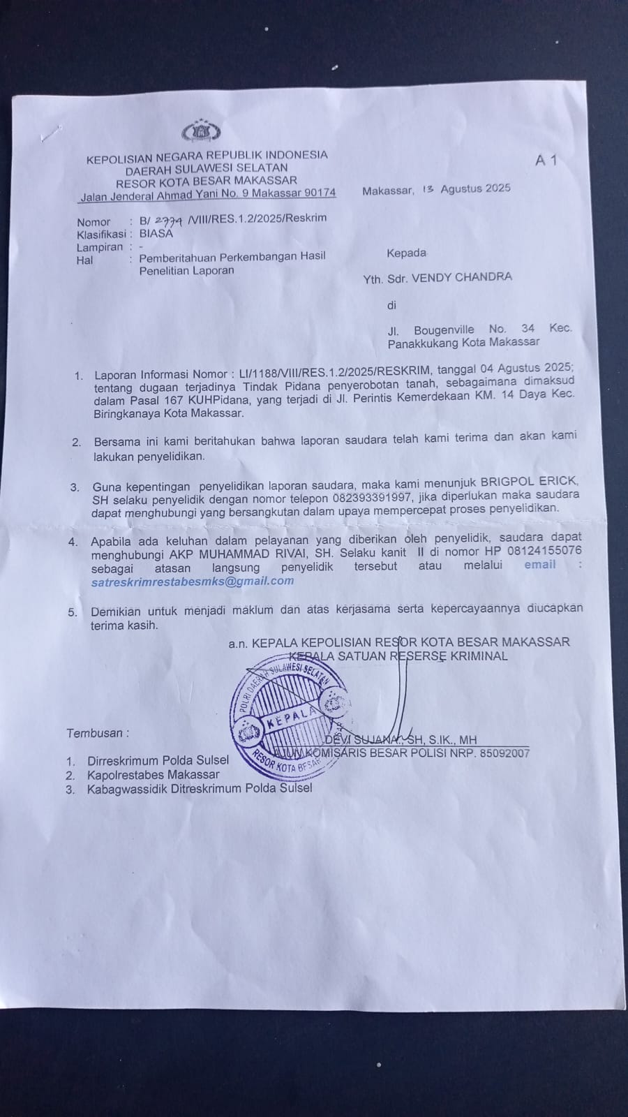 Pihak Pemilik Lahan Sampaikan Kekecewaan atas Lambatnya Tindak Lanjut Laporan, Minta Perlindungan ke Kapolda Sulawesi Selatan
