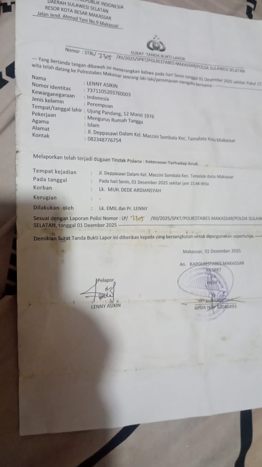 Diduga Kecewa Pelayanan Penanganan Laporan, awal laporan 2025 sampai sekarang tidak ada hasil, Warga Harap Keadilan Ditegakkan Secara Adil
