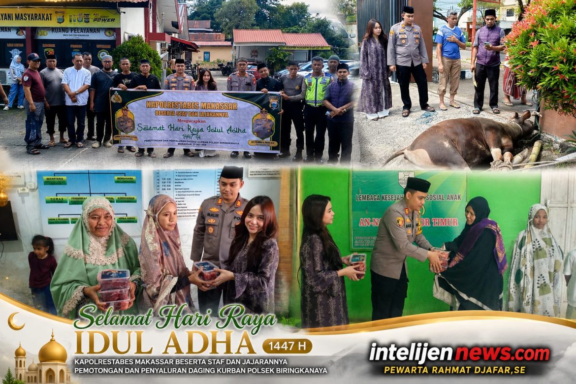 Polsek Biringkanaya Laksanakan Penyembelihan dan Pembagian Daging Kurban kepada Masyarakat dan Panti Asuhan