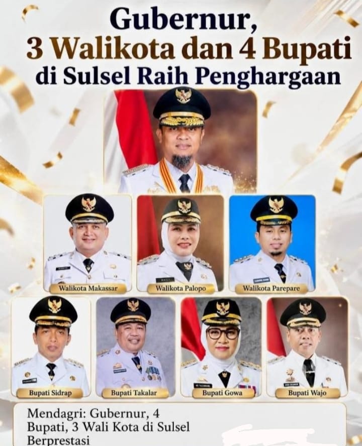 Sulsel Ukir Prestasi Nasional,Delapan Kepala Daerah Sabet Penghargaan Bergengsi dari Kemendagri