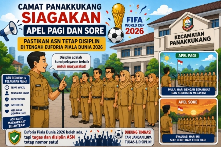 Camat Panakkukang Siagakan Apel Pagi dan Sore, Pastikan ASN Tetap Disiplin di Tengah Euforia Piala Dunia 2026