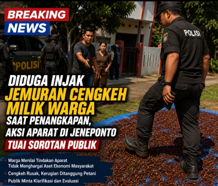 Diduga Injak Jemuran Cengkeh Milik Warga Saat Penangkapan, Aksi Aparat di Jeneponto Tuai Sorotan Publik