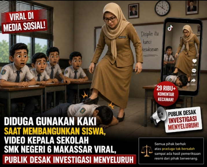 Diduga Gunakan Kaki Saat Membangunkan Siswa, Video Kepala Sekolah SMK Negeri 6 Makassar Viral, Publik Desak Investigasi Menyeluruh