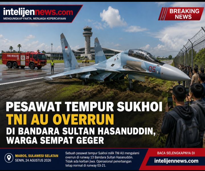 Pesawat Tempur Sukhoi TNI AU Overrun di Bandara Sultan Hasanuddin,warga sempat geger